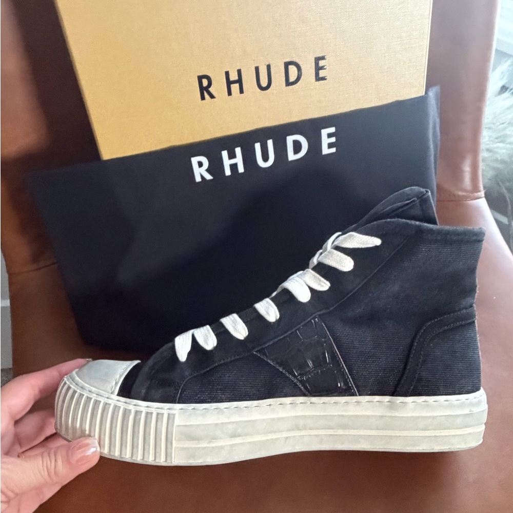 Rhude Black Canvas High-Tops with White Sole